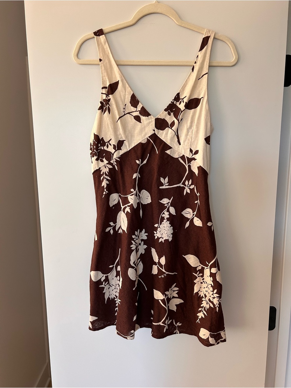 Abercrombie & Fitch Brown and Cream Floral Linen Mini Dress